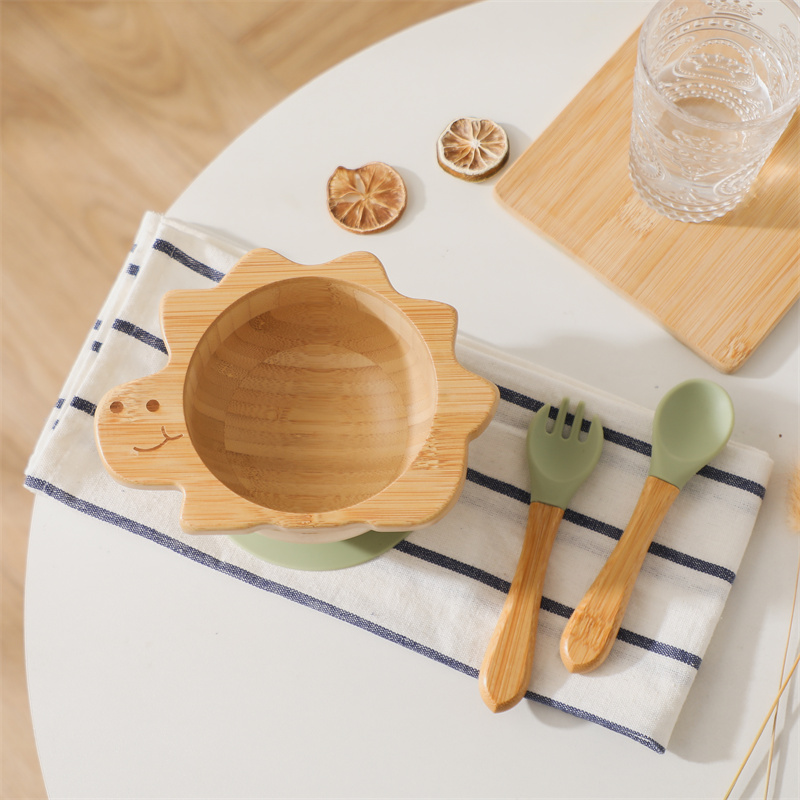 Baby Food Dispensing Spoon - Baby Holzgeschirr Set Dinosaurier Bambus Holzteller