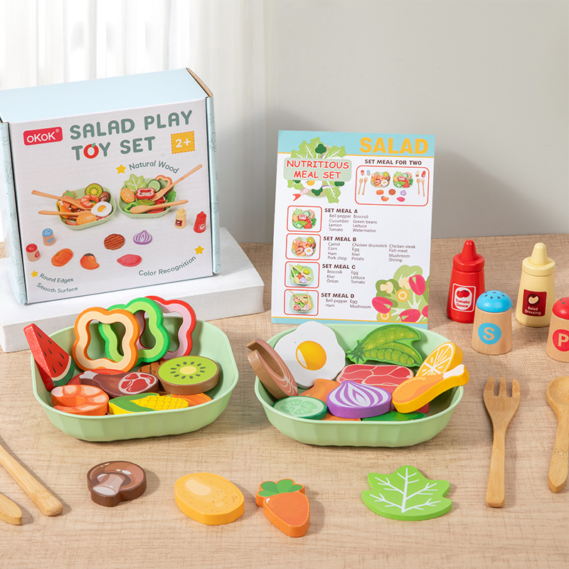 Baby Food Under 1 Year - Holz-Simulations-Salat-Spielset, Spielzeug-Küchenzubehör, Kochspielzeug für Kinder ab