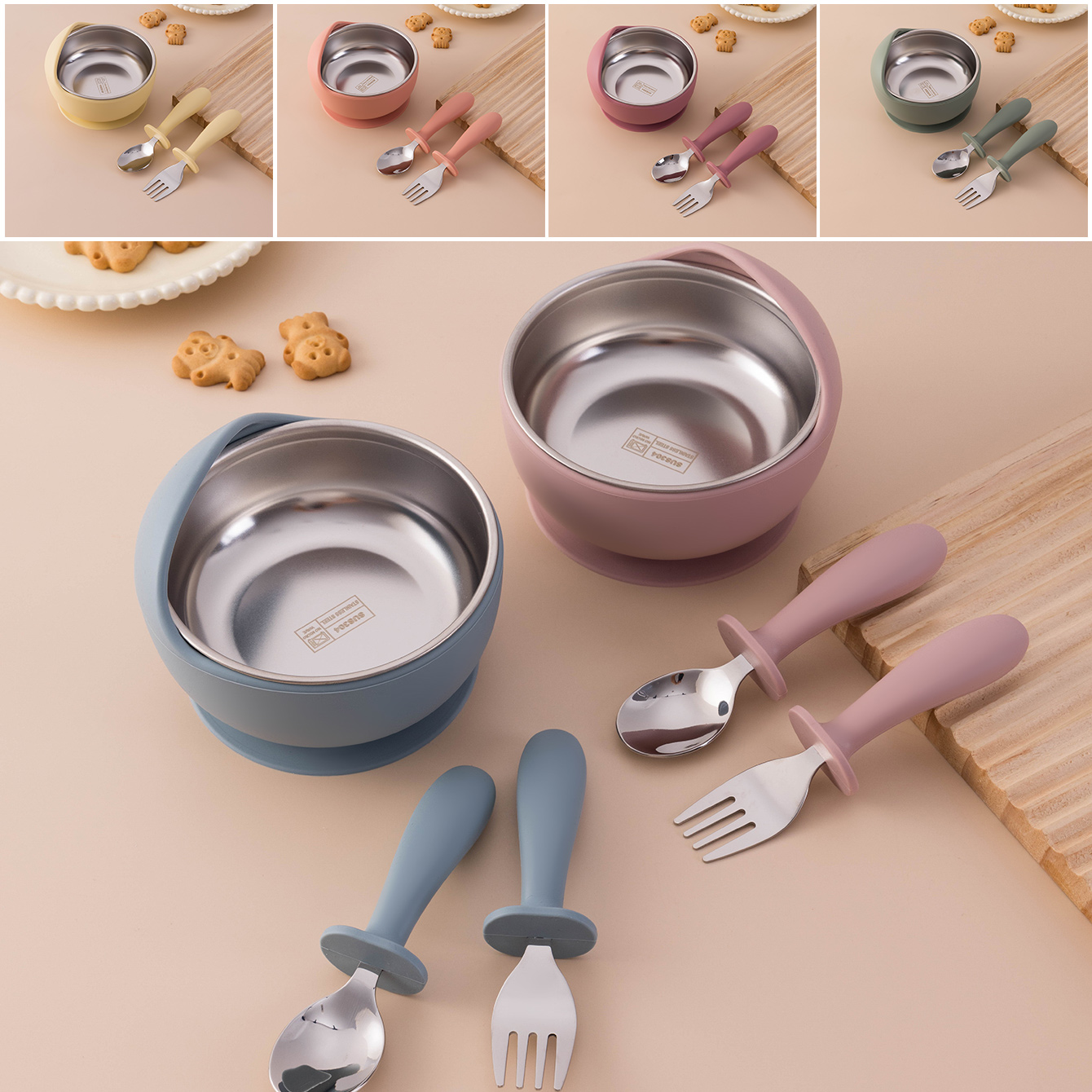 Baby Food Dispensing Spoon - Farbe Kinder 3PCS Edelstahl Silikon Fütterung