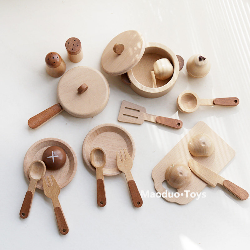 Baby Food Cooking Set - Maoduo Spielzeug Buchenholz Kinderküche Spielset Kochutensilien