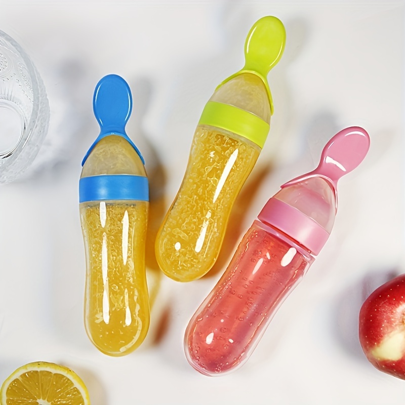 Baby Food Dispensing Spoon - Baby-Fütterungs-Silikonflasche mit Löffel, 3oz Lebensmittel-Spenderlöffel, Lebensmittel-Quetschlöffel,