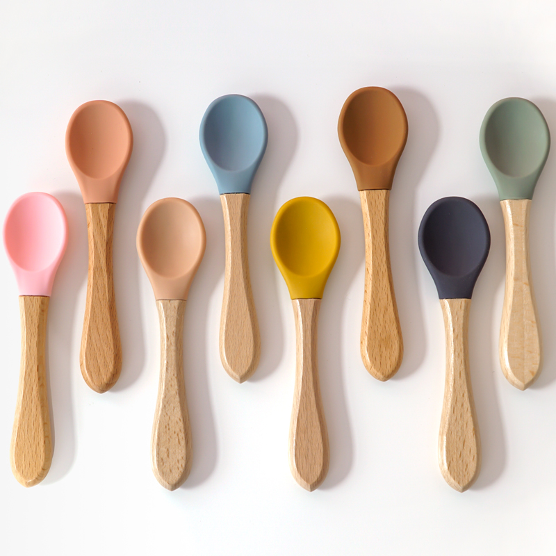 Baby Food Dispensing Spoon - Füttern Holzgriff Silikon Löffel Für Baby
