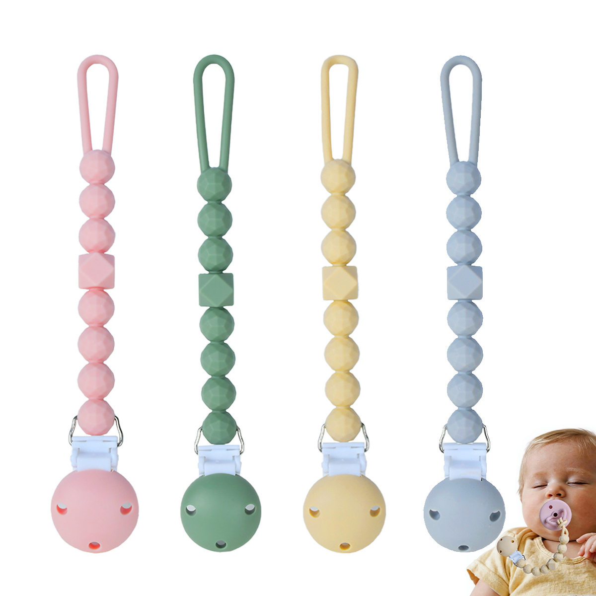Baby Food Pacifier - Baby Silikon-Schnullerkette, Lebensmittelechter Silikon-Schnullerclip, Anti-Verlust-Hängekette, ein